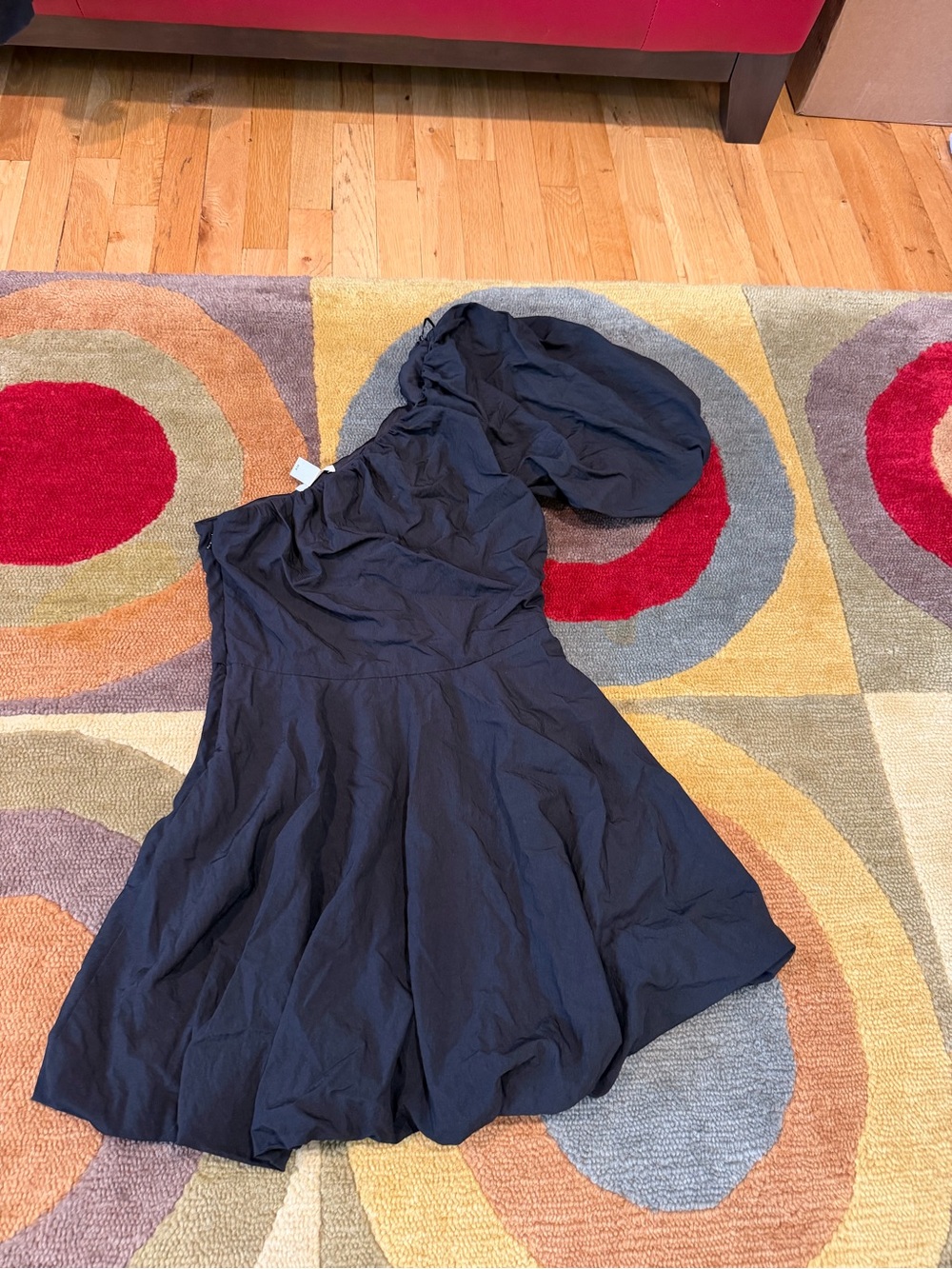 H&M Black One Shoulder Puff Sleeve Mini Dress Women’s Size Small